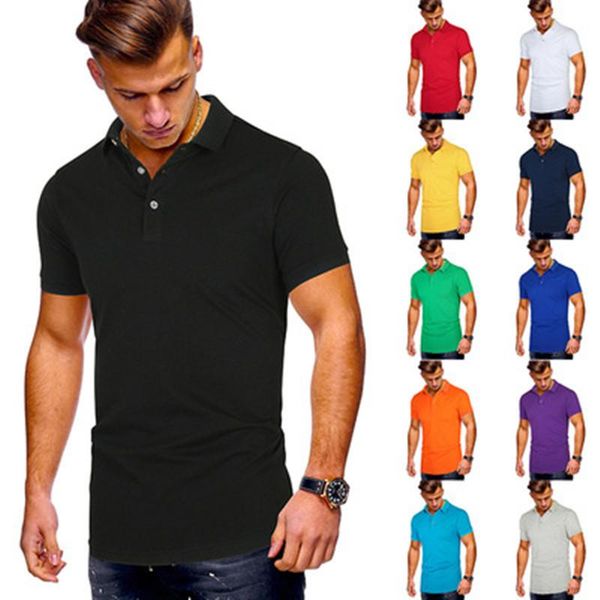 

men's polos shirt solid color slim short sleeve casual pullover fashion 2021 summer breathable, White;black