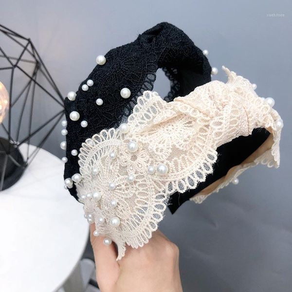 

girls pearl hairband lace headband hair hoop knot band women turban autumn headwear accessories wholesale1