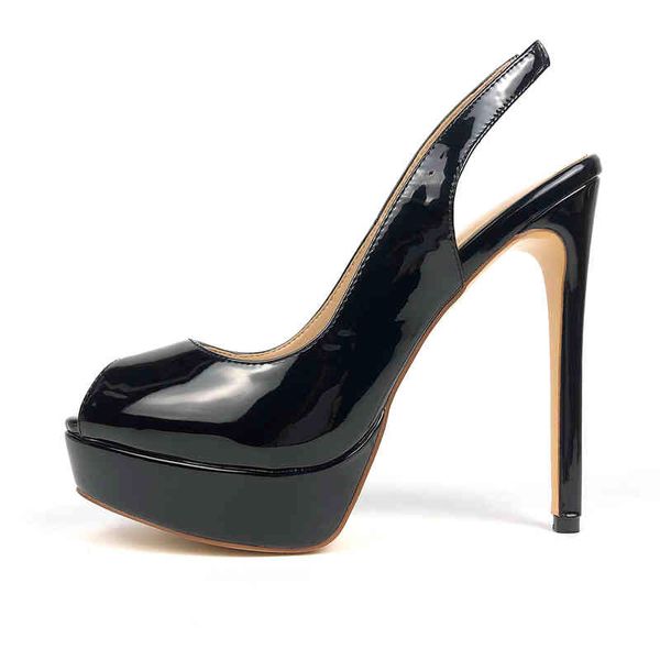 

dress shoes women's solid peep toe high heels stiletto ankle straps pumps platform sandals big size wedding party 14cm hcbn, Black