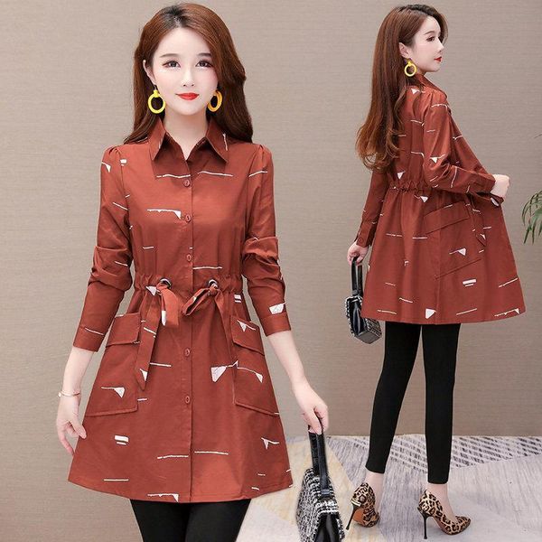 

women's trench coats women printed oversize 5xl loose single breasted adjustable waist pockets trendy thin korean style autumn, Tan;black