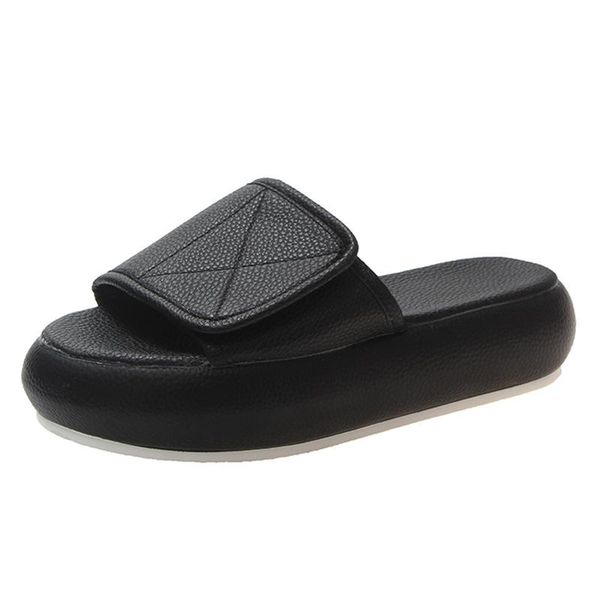 

slippers women 2021 summer outdoor flat with thick sole casual solid low heel student beach shoes woman slipper 35-39, Black