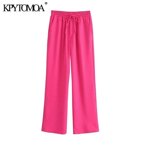 

kpytomoa women chic fashion side pockets loose fitting pants vintage high elastic waist drawstring female trousers mujer 211115, Black;white