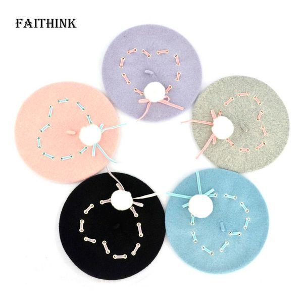 

berets [faithink] fashion love heart design women wool cap beret winter warm girl strap painter hat ribbon lady artist cut, Blue;gray
