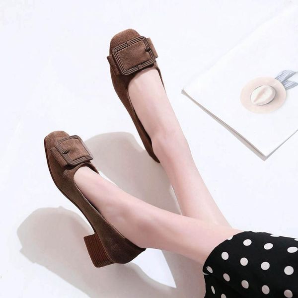 

dress shoes women casual square head comfort shallow mouth single female with thick heel women's sapato feminino, Black