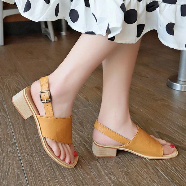 

women sandals clip toe chunky heels ladies summer shoes buckle strap pumps casual plus size woman shoe fashion footwear, Black