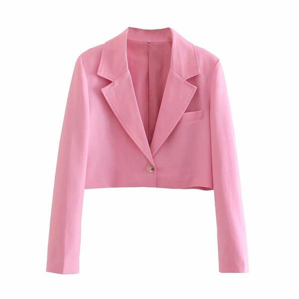 

women's suits & blazers pink cropped blazer woman shoulder pad long sleeve office lady coat elegant women fashion single button ourerwe, White;black