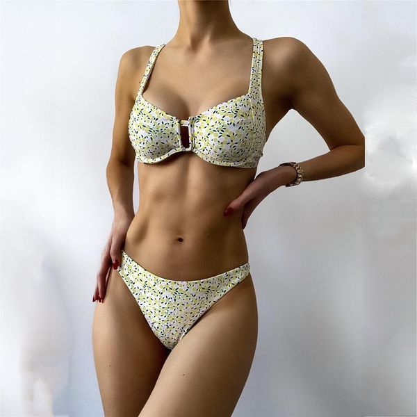 

floral print summer swimsuit 2 piece high waist bikini cut out push up bra and panty set ladies beach party outfits women's swimwear, White;black