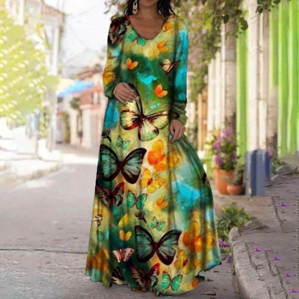 

casual dresses 2021 fall dress women fashion round neck long sleeve 3d butterfly tie dye printed skirt, Black;gray