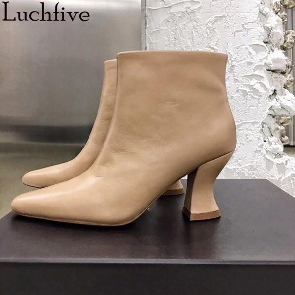 

boots apricot leather for women hoof high heels ladies pointy toe shoes woman slip on ankle1, Black