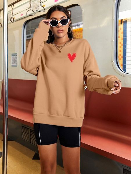 

letter & heart print drop shoulder pullover r4n4#, White;black