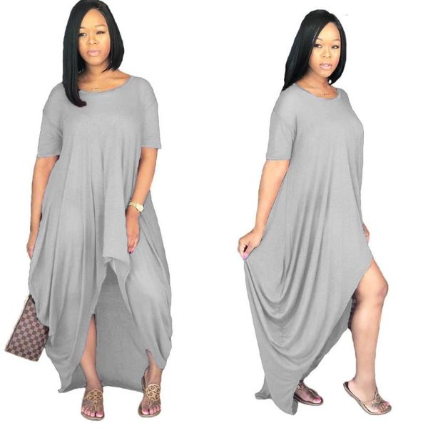 

casual dresses high low dress plus size maxi women with short sleeve, Black;gray
