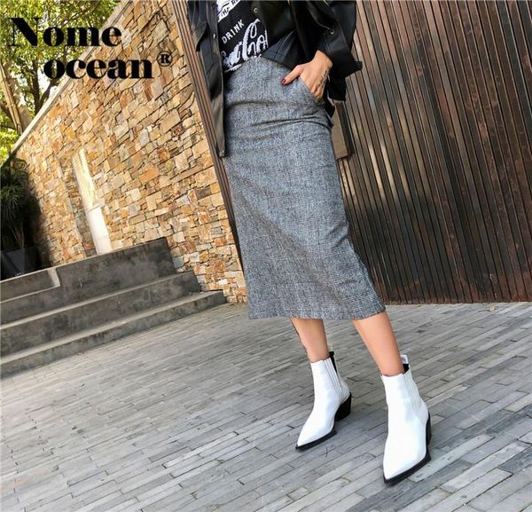 

skirts elegant plaid midi side pockets high waist office lady women's pencil 2021 autumn slim check skirt m18080704, Black