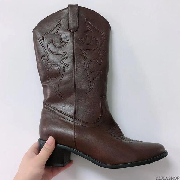 

boots pointed western cowboy women's winter warm shoes ladies black brown plus size