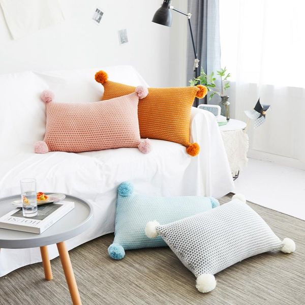 

cushion/decorative pillow nordic knitted cushion cover ball tassel solid color home office sofa pillowcase car travel soft decorative