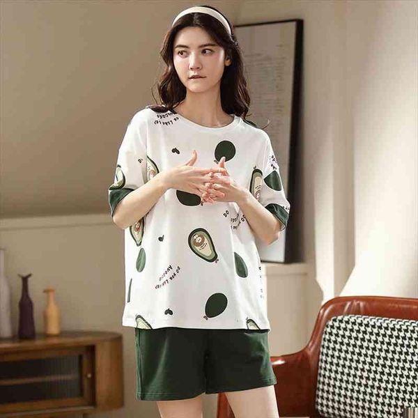 

bzel cute green avocado women sleepwear pajamas set cotton summer pijamas mujer  3xl pyjamas casual home wear soft nighty, Black;red