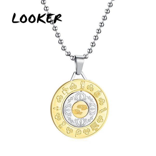 

pendant necklaces looker men's gossip necklace lucky round for men boys manjusri lotus tuas amulet bodyguard males buddhism jewelry, Silver