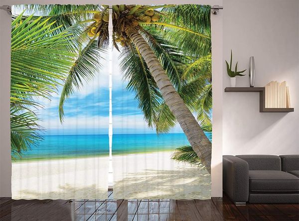 

curtain & drapes ocean decor curtains shadow shade of a coconut palm tree on white sand window for living room bedroom