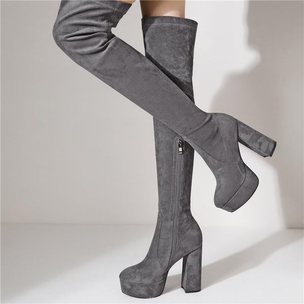 

boots women's over-the-knee platform black gray elastic thigh high female punk style autumn winter boot shoes casual