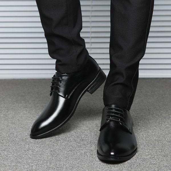 

dress shoes men wedding microfiber leather formal business pointed toe for man men's oxford flats, Black