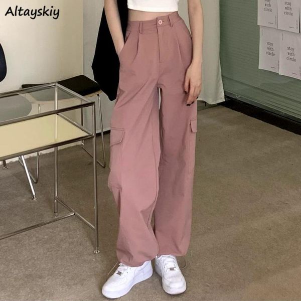 

women's pants & capris women sweet pink full-length simple cargo loose fashion high waist all-match pockets trousers female leisure sum, Black;white