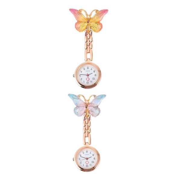 

wristwatches 2pcs girl classic butterflies watch fob pocket watches, Slivery;brown