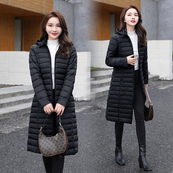 

women's down & parkas 2021 middle and long knee length cotton padded jacket winter light korean slim, Black
