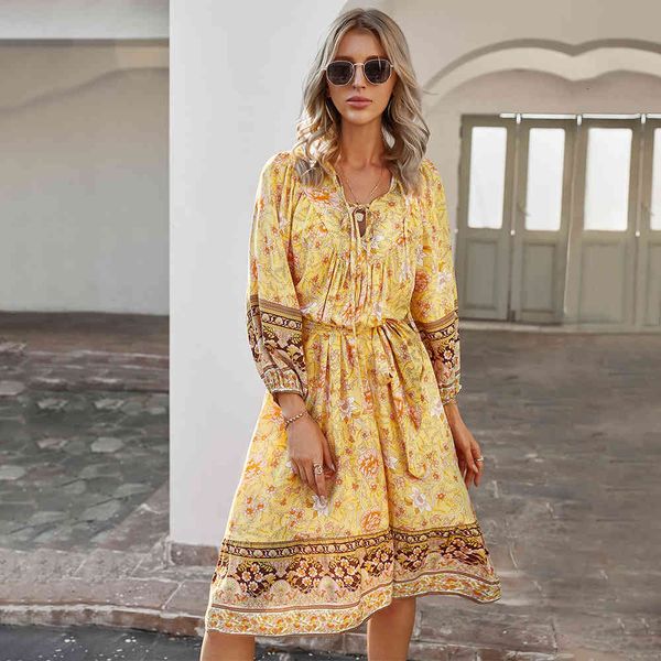 

jumpsuit yellow spring autumn casual print women boho v neck long sleeve slim sashes bohemian female holiday es vestidos, Black;white
