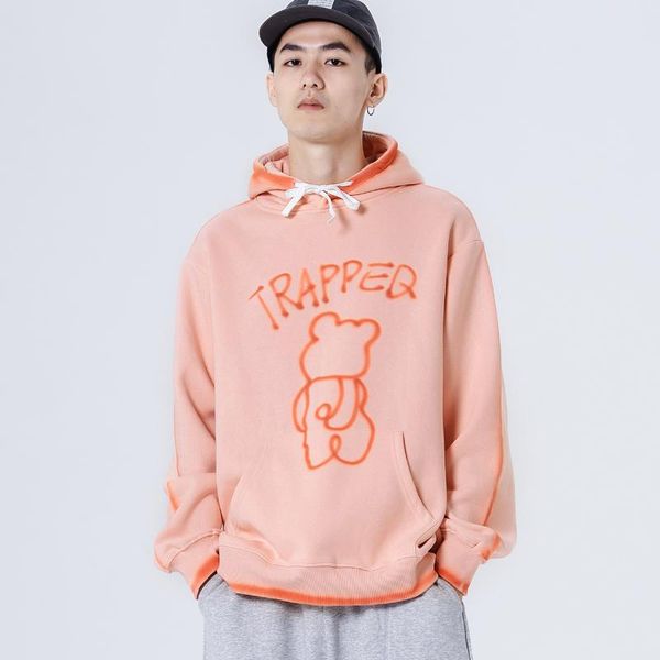 

men's hoodies & sweatshirts hip hop streetwear hoodie men color block bear print harajuku sweatshirt loose fleece winter hooded pullove, Black