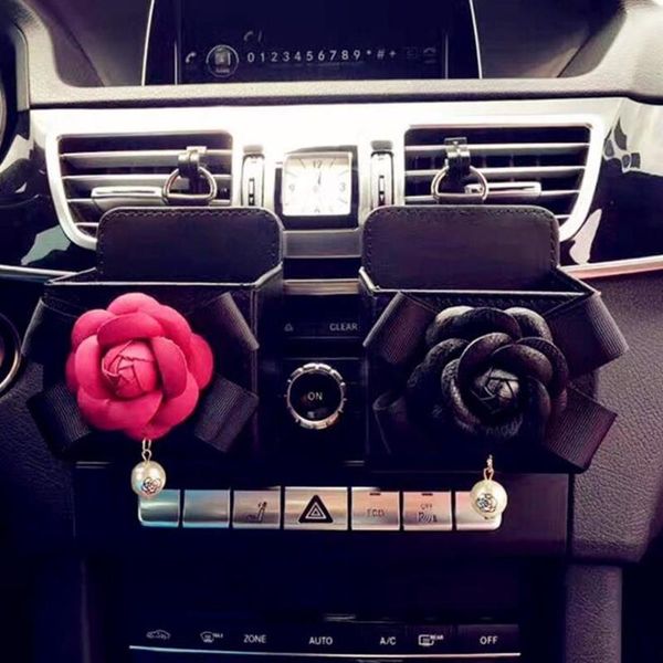 

car organizer camellia air outlet storage bag auto mobile phone hanging interior decoration for women or girls