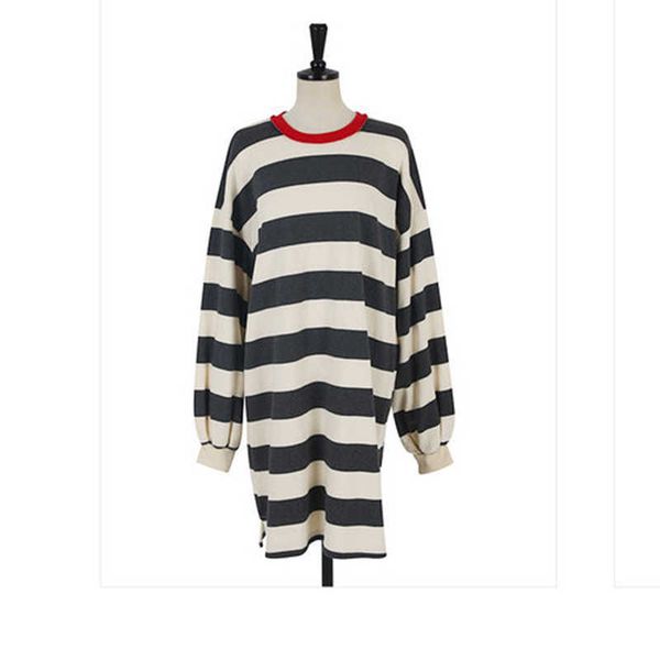 

perhaps u loose casual cotton striped dress d3013 210529, Black;gray