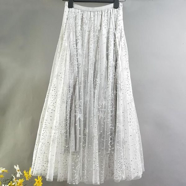 

skirts ins ultra thin 6 meters tall waist of fire embroidery a word gauze chic fishtail skirt female bust the, Black