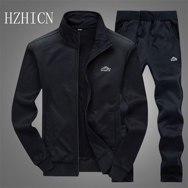 

tracksuits men polyester sweatshirt sporting fleece 2022 gyms spring jacket + pants casual men's track suit sportswear fitness 211220, Gray