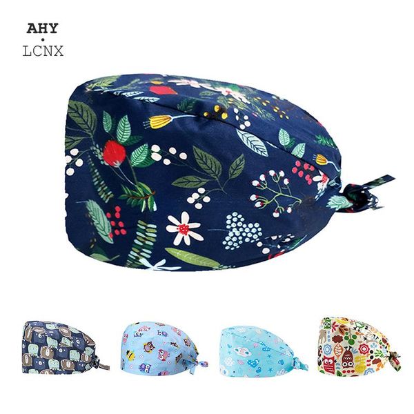 

berets scrub hat surgicals cap floral bouffant fashion multicolor adjustable bandage turban, Blue;gray
