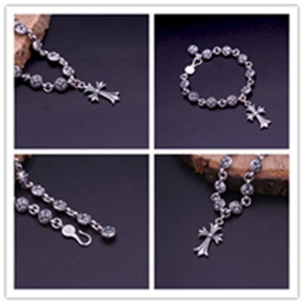 

925 sterling silver crosses link chain bracelets american european antique handmade vintage designer luxury jewelry accessories gifts 02, Black