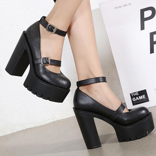 

dress shoes karin dropship female ankle strap pumps platform square heel round toe buckle 2021 autumn comfy elegant woman, Black