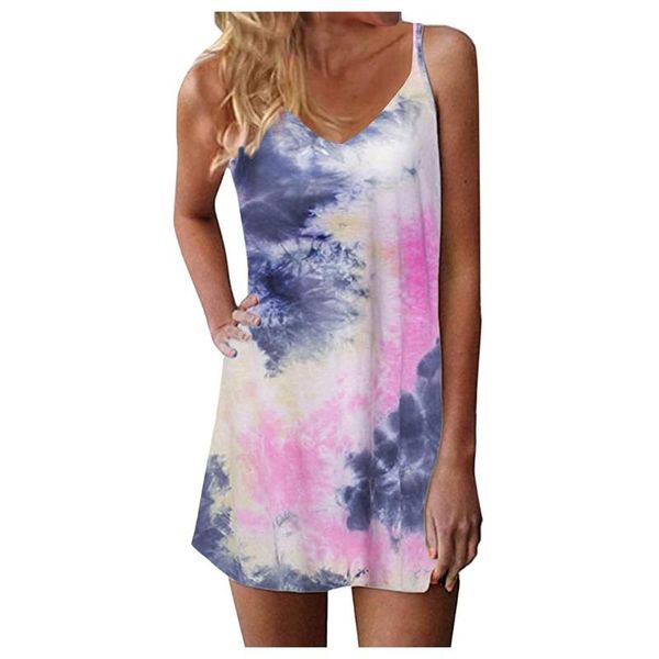 

casual dresses gradient tie dye print mini sleeveless v neck plus size dress party beach vestidos cortos #g1, Black;gray
