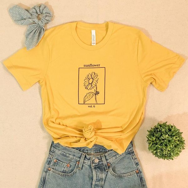 

sunflower vol polyester 6 harry women t shirts styles fine line inspired graphic tee cute vintage flower tumblr casual, White
