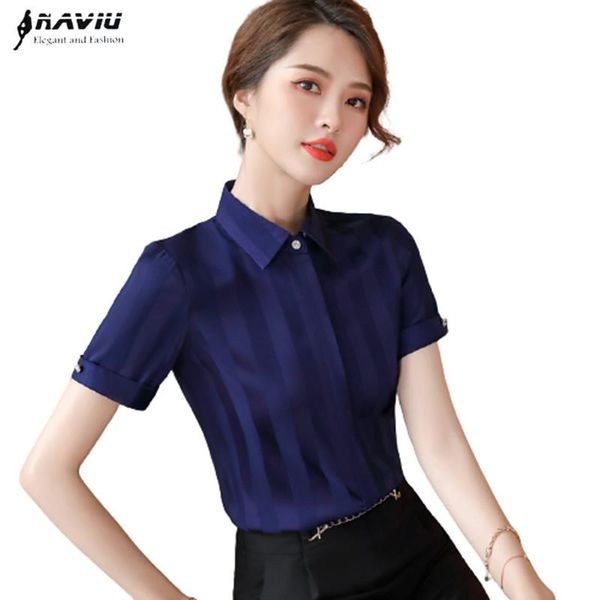 

women's blouses & shirts professional women short sleeve stripes shirt fashion temperament slim formal summer chiffon office ladies wor, White