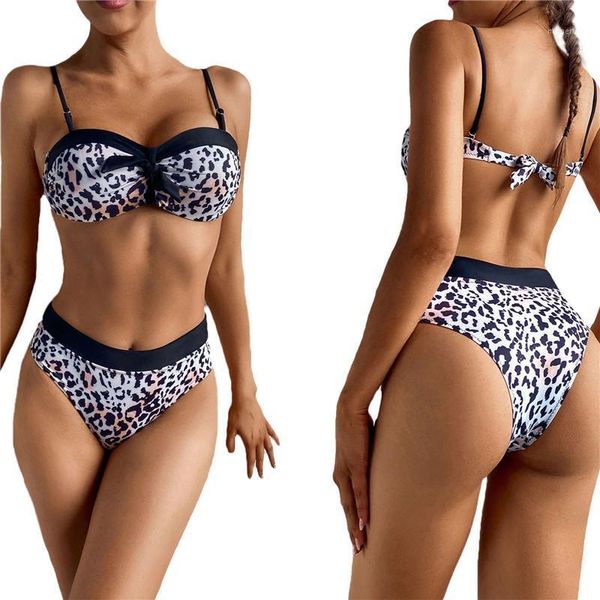 

women's swimwear 2pcs women leopard print bikini summer split adults fashion backless swimsuit for travel vacation, White;black