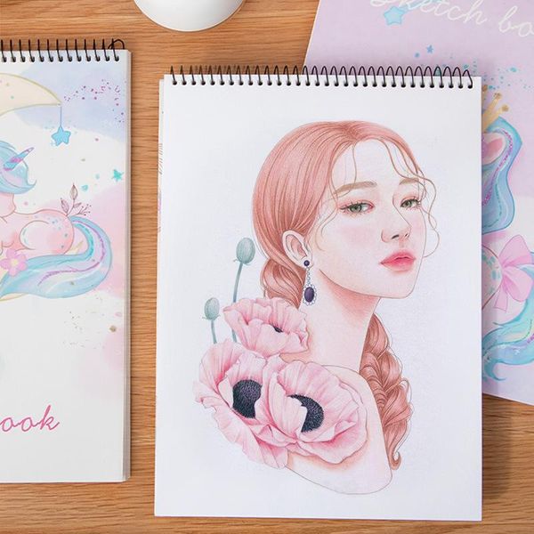 

sheets drawing sketchbook notebook spiral a4 sketching books blank paper planner travelers journals note book school notepad notepads, Purple;pink