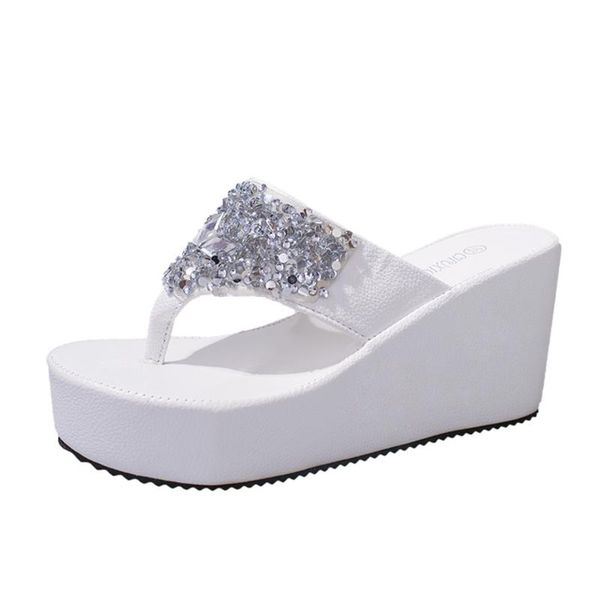 

summer women slippers flip flops rhinestone wedges home female fashion clip toe beach shoes 2021, Black