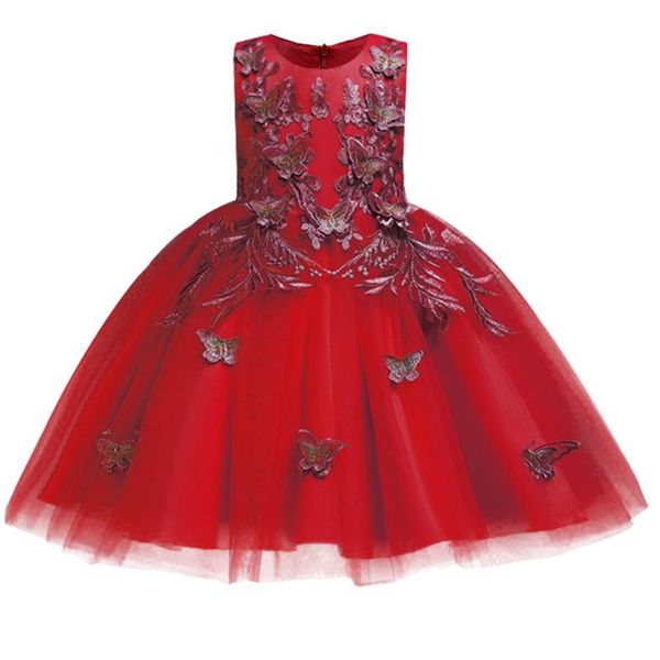 

girl's dresses latest styles 3-12 year kids girl sweet embroidered butterfly lace dress princess for baby party birthday festive, Red;yellow