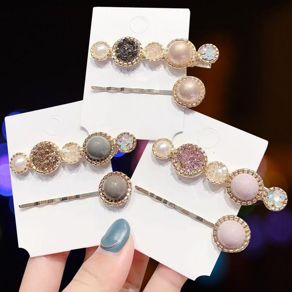 

hair clips & barrettes 2pcs/set elegant women pearl shiny crystal set gorgeous hairpins headwear accessories for girl, Golden;silver