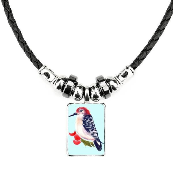 

pendant necklaces bird animal magpie redhead necklace handmade leather rope, Silver