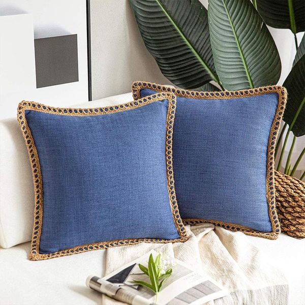 

cushion/decorative pillow vintage throw covers burlap linen solidcolor trimmed tailored decorative cushion cover case for couch car sofa bed