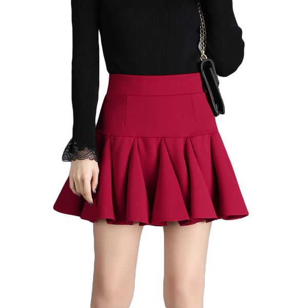 

skirt female student a- line short korean-style high waist pleated slimming anti-exposure divided, Black