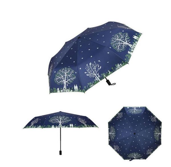 

umbrellas 20pcs black dot color umbrella 3 folding outdoor travel rainproof women rain gear sunshade parasol anti-uv