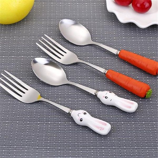 

infant dinnerware toddler feeding tableware baby stainless steel spoon cartoon flatware useful utensil cups, dishes & uten uten