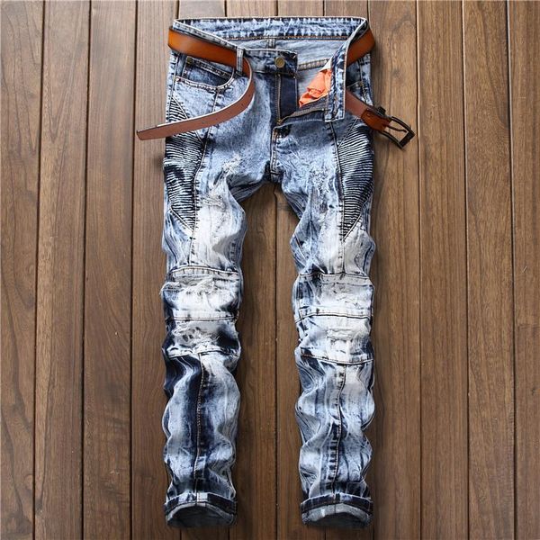 

men's jeans causal washed trousers slim straight denim pants, Blue