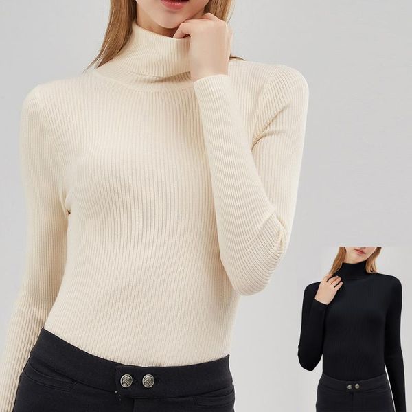 

women's sweaters fashion winter women turtleneck knitted sweater solid color long sleeve bottoming shirt warm slim jumper mujer suÃ©ter, White;black